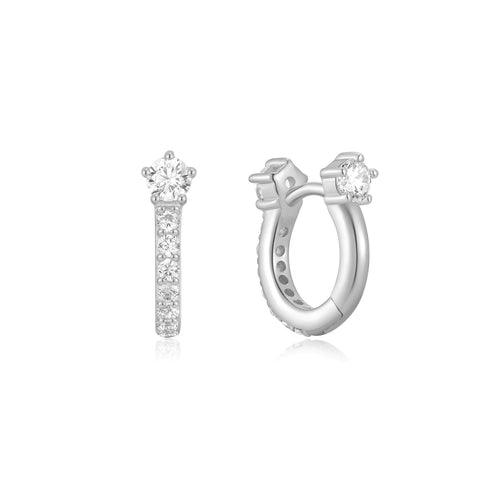 Silver Sparkling Pav¨¦ Huggie Hoop Earrings